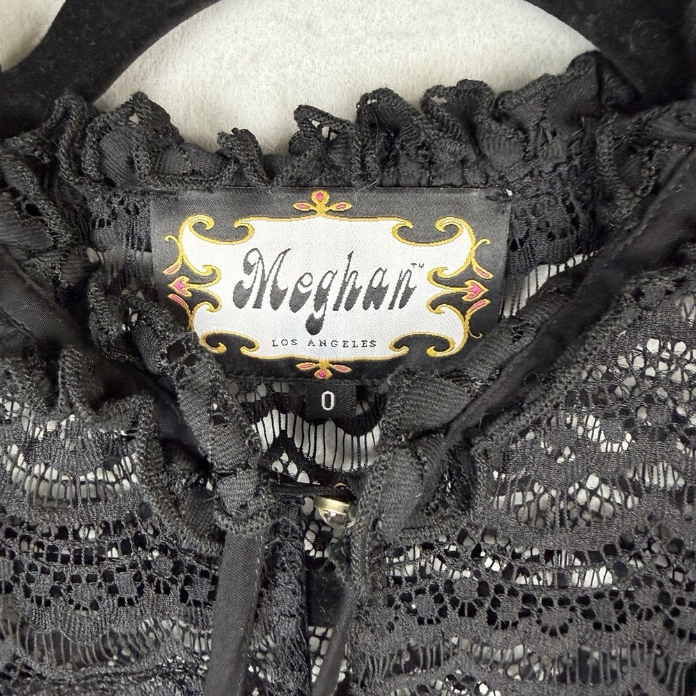 Meghan Los Angeles Lace Dress/Tunic Top Womens 0 Black Sheer Boho Bell Sleeve - Picture 6 of 11